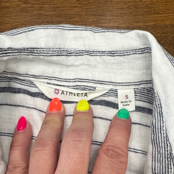 Athleta Women's Striped Button-Down Linen Shirt - Blue and White - Picture 2 of 7